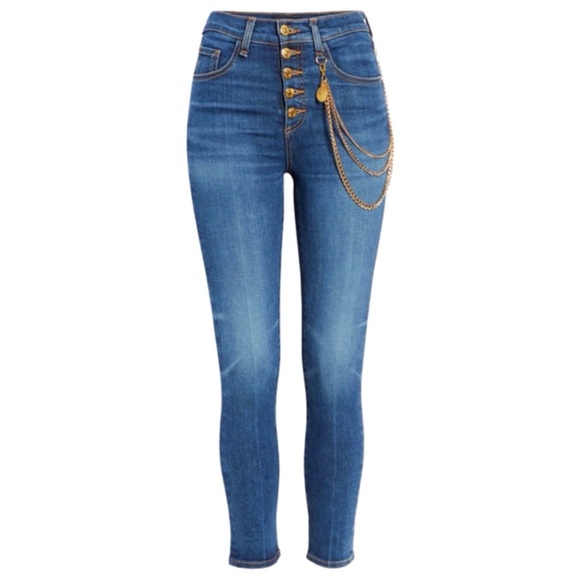 Veronica Beard Denim - VERONICA BEARD DEBBIE HANGING GOLD CHAIN SKINNY LEG HIGH RISE WAISTED BLUE JEANS